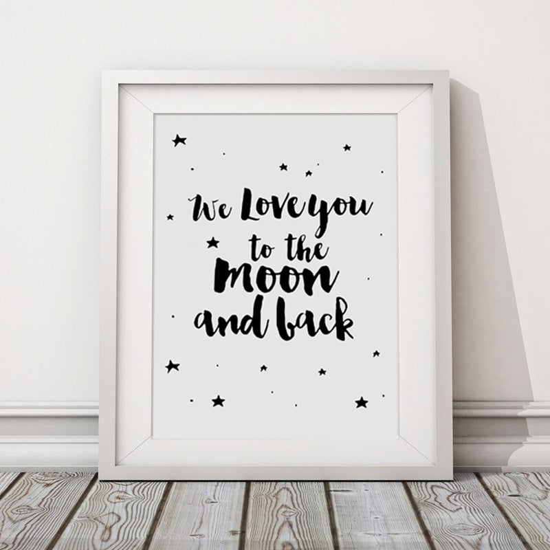 HKM-856147 Love You to the Moon Canvas Wall Art - Modern Oil Painting on Canvas