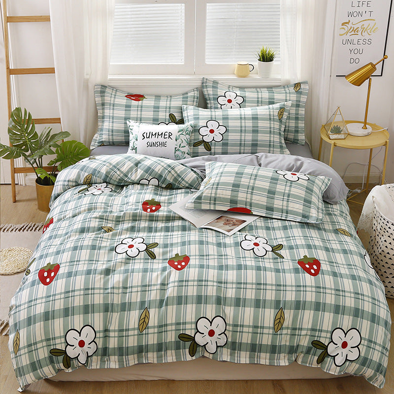 HKM-856211 Four-Piece Polyester Bedding Set with Quilt Cover for Apartment and Dorm Use