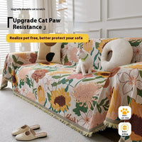 HKM-856275 Universal Chenille Sofa Cover in YB-Marigold and Floral Design - Multiple Sizes Available