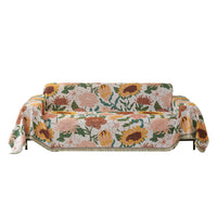 HKM-856275 Universal Chenille Sofa Cover in YB-Marigold and Floral Design - Multiple Sizes Available