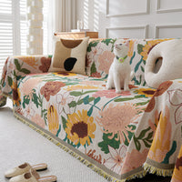 HKM-856275 Universal Chenille Sofa Cover in YB-Marigold and Floral Design - Multiple Sizes Available