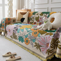 HKM-856275 Universal Chenille Sofa Cover in YB-Marigold and Floral Design - Multiple Sizes Available