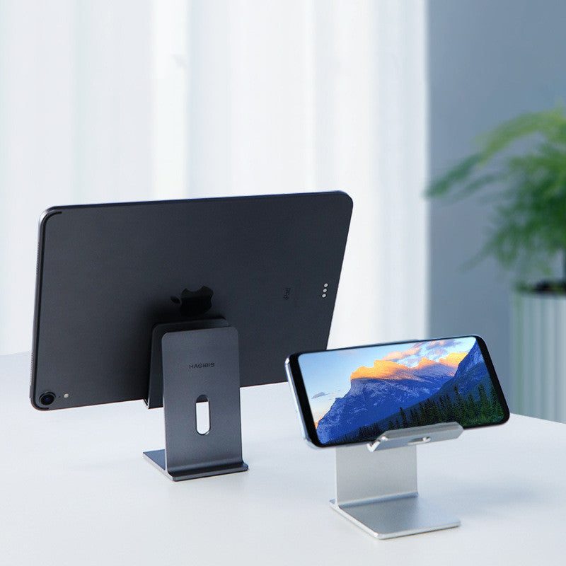 HKM-856595 Adjustable Alloy Mobile Phone Holder for Desktop Use in Dark Space Gray and Streaming Silver