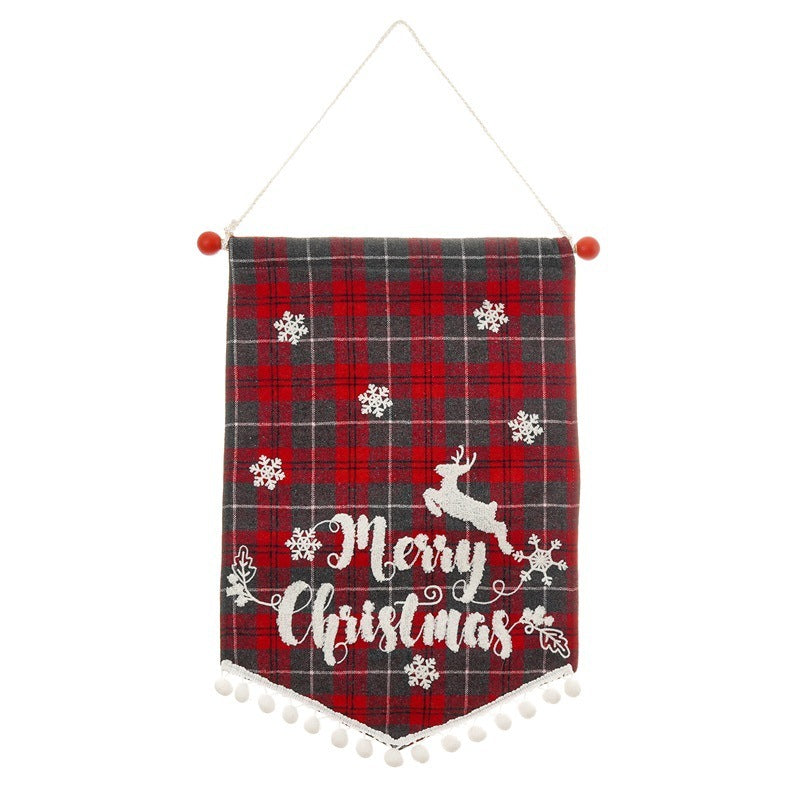 HKM-856659 Christmas Minimalist Ornament Wall Flag in Red and Black Plaid and Festive Designs