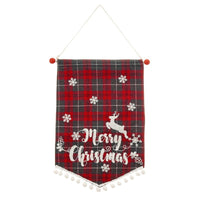 HKM-856659 Christmas Minimalist Ornament Wall Flag in Red and Black Plaid and Festive Designs