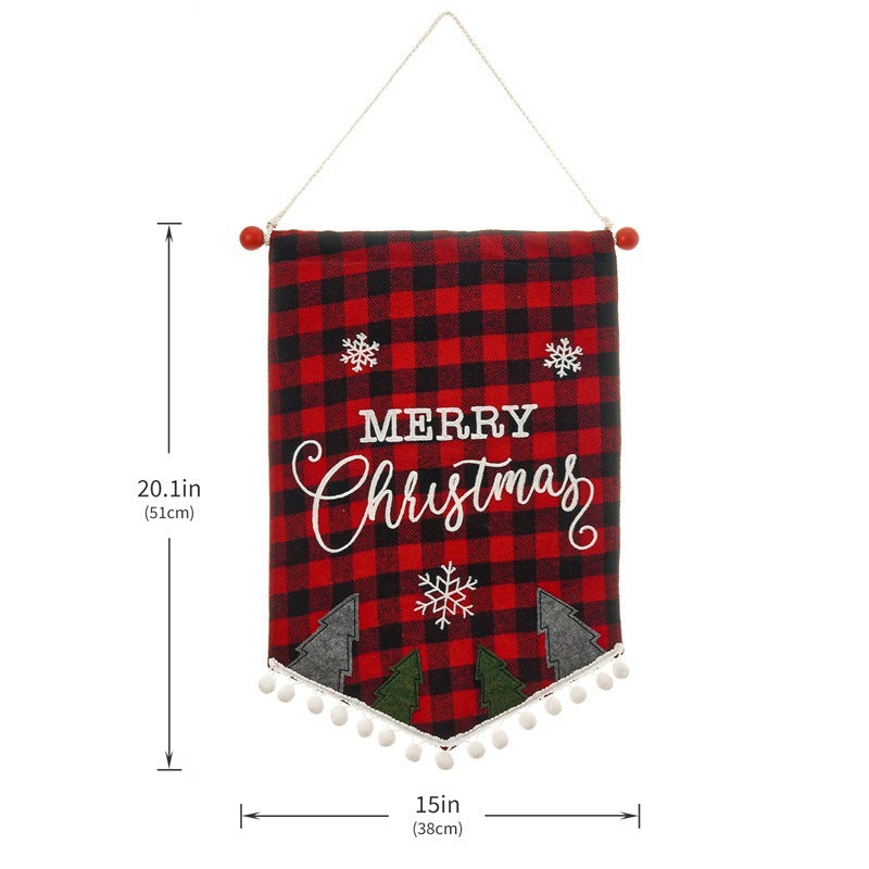 HKM-856659 Christmas Minimalist Ornament Wall Flag in Red and Black Plaid and Festive Designs