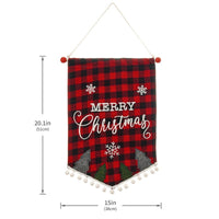 HKM-856659 Christmas Minimalist Ornament Wall Flag in Red and Black Plaid and Festive Designs