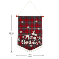 HKM-856659 Christmas Minimalist Ornament Wall Flag in Red and Black Plaid and Festive Designs