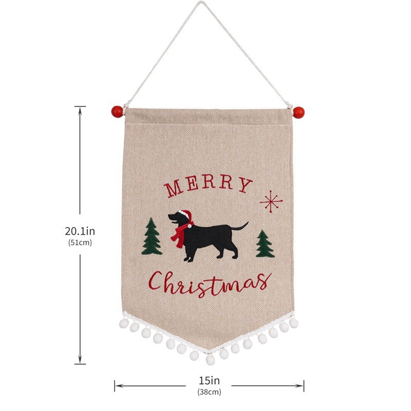 HKM-856659 Christmas Minimalist Ornament Wall Flag in Red and Black Plaid and Festive Designs
