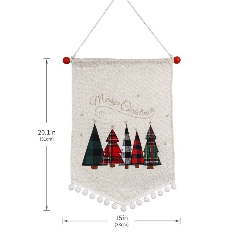 HKM-856659 Christmas Minimalist Ornament Wall Flag in Red and Black Plaid and Festive Designs