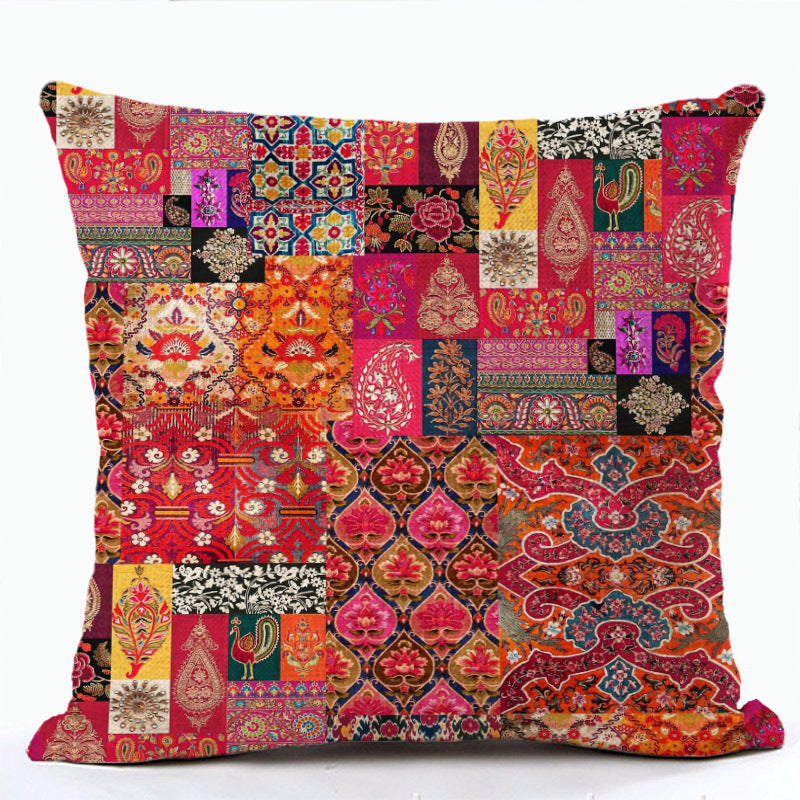 HKM-856915 Bohemian Ethnic Style Fashion Pillowcase - Peach Skin, Short Plush, Linen, 45x45cm
