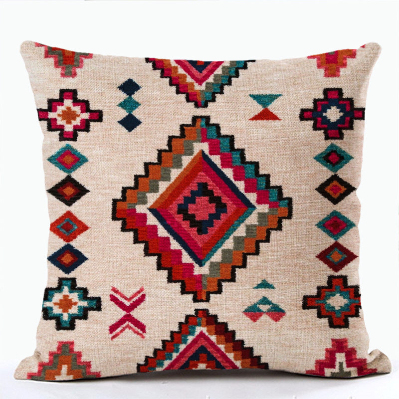HKM-856915 Bohemian Ethnic Style Fashion Pillowcase - Peach Skin, Short Plush, Linen, 45x45cm