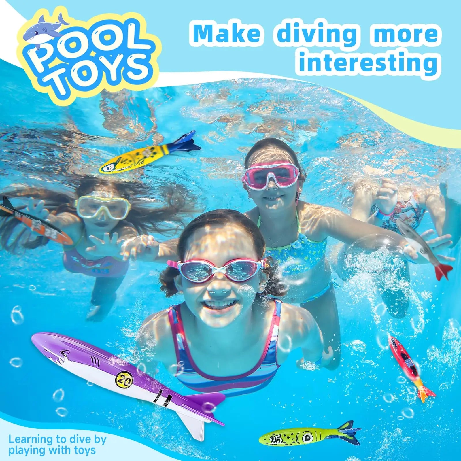HKM-857171 Shark Dive Toy Set - 4-Pack Underwater Swimming Pool Toys for Kids