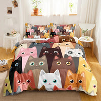HKM-857363 Cute Cartoon Kitten Bedding Set - Cozy Down Quilt Covers in Multiple Sizes