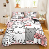 HKM-857363 Cute Cartoon Kitten Bedding Set - Cozy Down Quilt Covers in Multiple Sizes