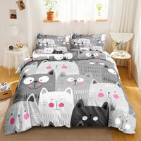HKM-857363 Cute Cartoon Kitten Bedding Set - Cozy Down Quilt Covers in Multiple Sizes