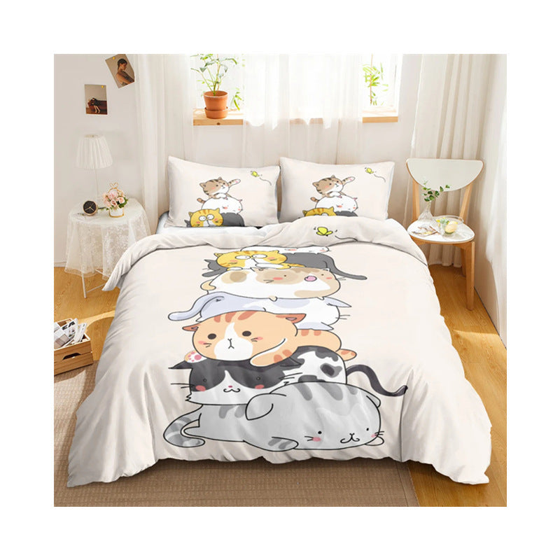 HKM-857363 Cute Cartoon Kitten Bedding Set - Cozy Down Quilt Covers in Multiple Sizes