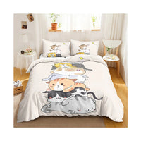 HKM-857363 Cute Cartoon Kitten Bedding Set - Cozy Down Quilt Covers in Multiple Sizes