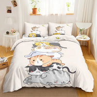 HKM-857363 Cute Cartoon Kitten Bedding Set - Cozy Down Quilt Covers in Multiple Sizes