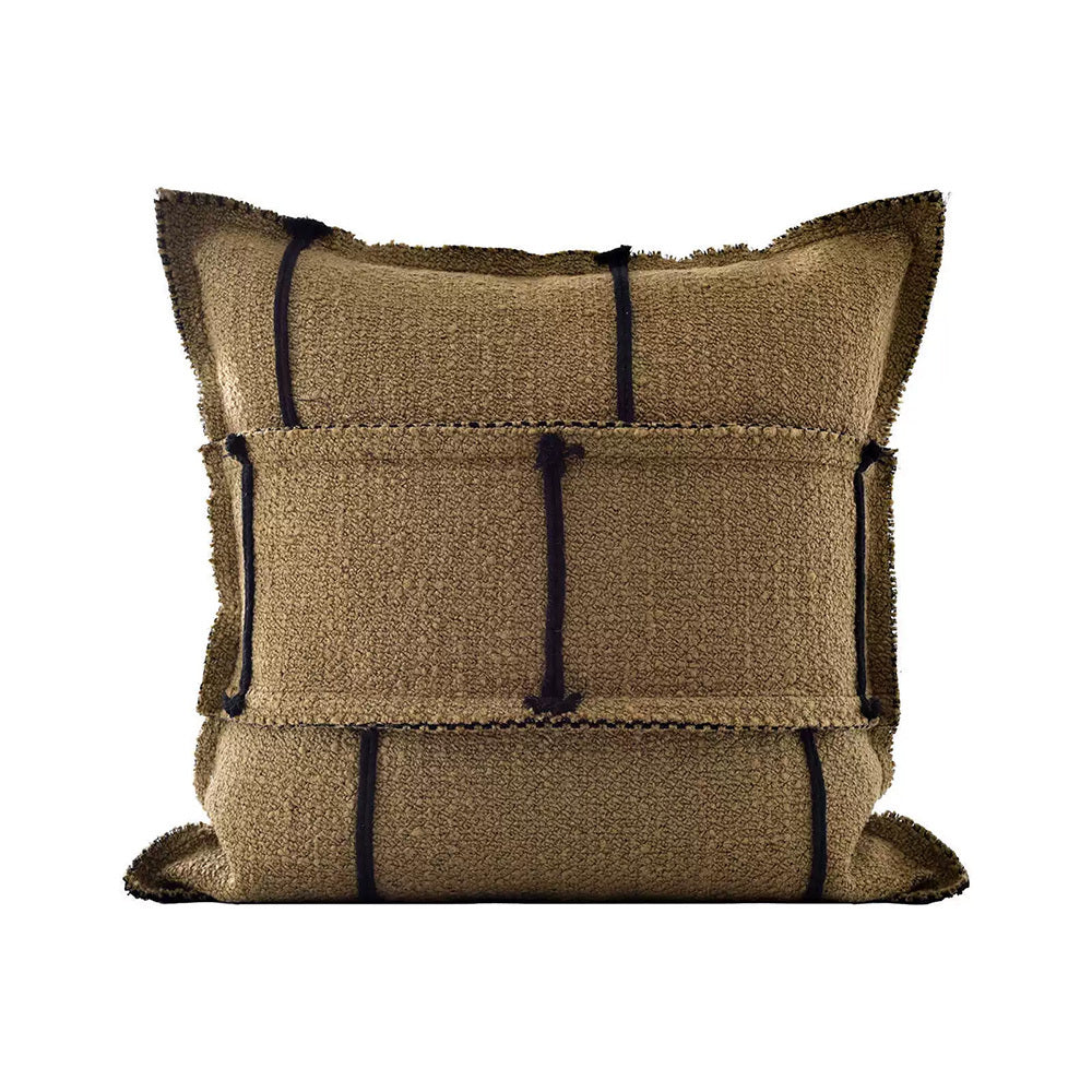 HKM-857491 Luxury Linen Cotton Blend Decorative Pillow Cover - Simple Brown Khaki Cushion Case for Sofa and Chair