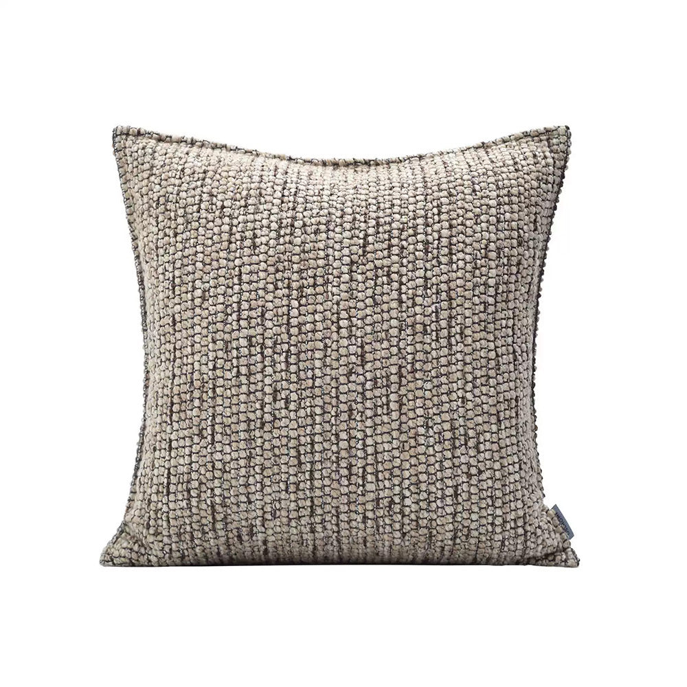 HKM-857491 Luxury Linen Cotton Blend Decorative Pillow Cover - Simple Brown Khaki Cushion Case for Sofa and Chair