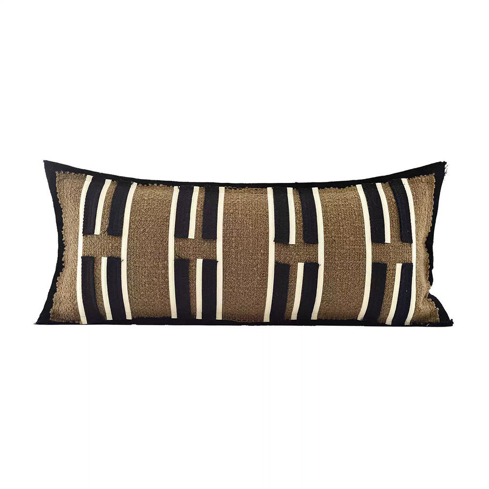 HKM-857491 Luxury Linen Cotton Blend Decorative Pillow Cover - Simple Brown Khaki Cushion Case for Sofa and Chair