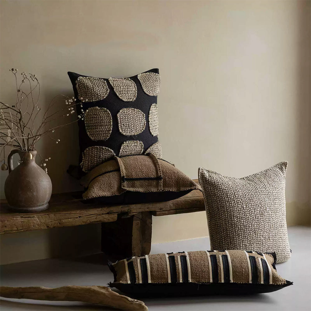 HKM-857491 Luxury Linen Cotton Blend Decorative Pillow Cover - Simple Brown Khaki Cushion Case for Sofa and Chair