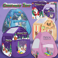 HKM-857619 Folding Christmas Tent for Kids - Indoor/Outdoor Playhouse with Ball Pool - Ages 2-13