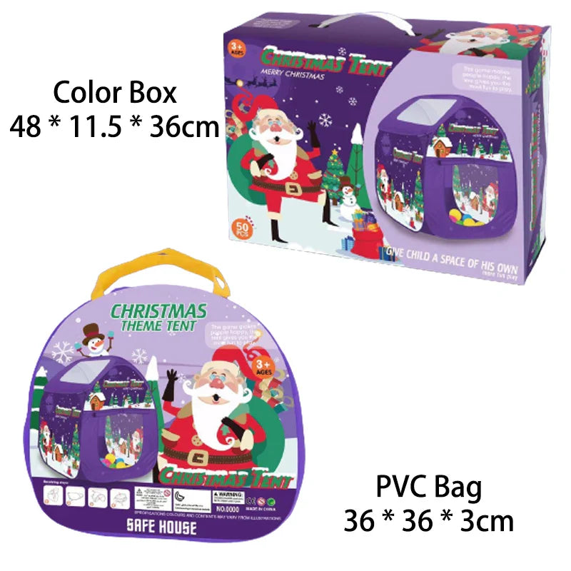 KTX-857619 Folding Christmas Tent for Kids - Indoor/Outdoor Playhouse with Ball Pool - Ages 2-13