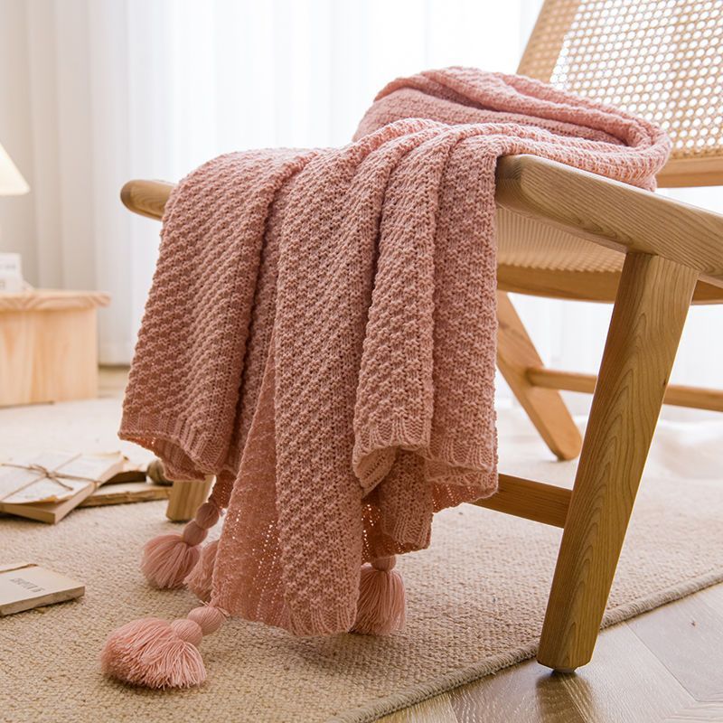 HKM-857683 Cozy Handmade Tassel Velvet Blankets for Office and Leisure Time