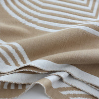 HKM-857683 Khaki and Light Gray Geometric Knitted Blanket, 130x180 cm