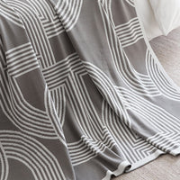 HKM-857683 Khaki and Light Gray Geometric Knitted Blanket, 130x180 cm