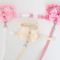 HKM-857875 Fashionable Milk White Dog Leash with Bow Tie Chest Strap - Adjustable Sizes, Polyester Material for Comfort