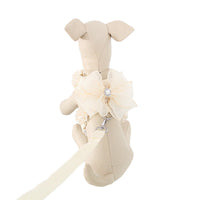 HKM-857875 Fashionable Milk White Dog Leash with Bow Tie Chest Strap - Adjustable Sizes, Polyester Material for Comfort