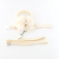 HKM-857875 Fashionable Milk White Dog Leash with Bow Tie Chest Strap - Adjustable Sizes, Polyester Material for Comfort