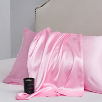 HKM-858323 Solid Color Satin Cloth Pillowcase Set, Soft Polyester Fiber, Plain Weave Design