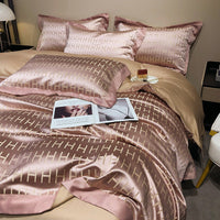HKM-858515 European Style Blended Silk Cotton Four-Piece Bedding Set in Kerry Gray, Pink, and Yellow - Suitable for 1.5-2m Beds