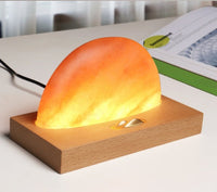 HKM-858579 Salt Lamp with Wireless Charging, Solid Wood Base, Mineral Crystal Shade, 3W LED Light