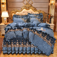 HKM-858835 Thick Velvet Lace Winter Quilted Four-Piece Bedding Set in Various Patterns