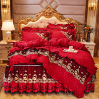HKM-858835 Thick Velvet Lace Winter Quilted Four-Piece Bedding Set in Various Patterns