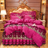 HKM-858835 Thick Velvet Lace Winter Quilted Four-Piece Bedding Set in Various Patterns
