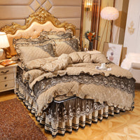 HKM-858835 Thick Velvet Lace Winter Quilted Four-Piece Bedding Set in Various Patterns