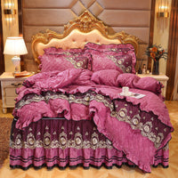 HKM-858835 Thick Velvet Lace Winter Quilted Four-Piece Bedding Set in Various Patterns