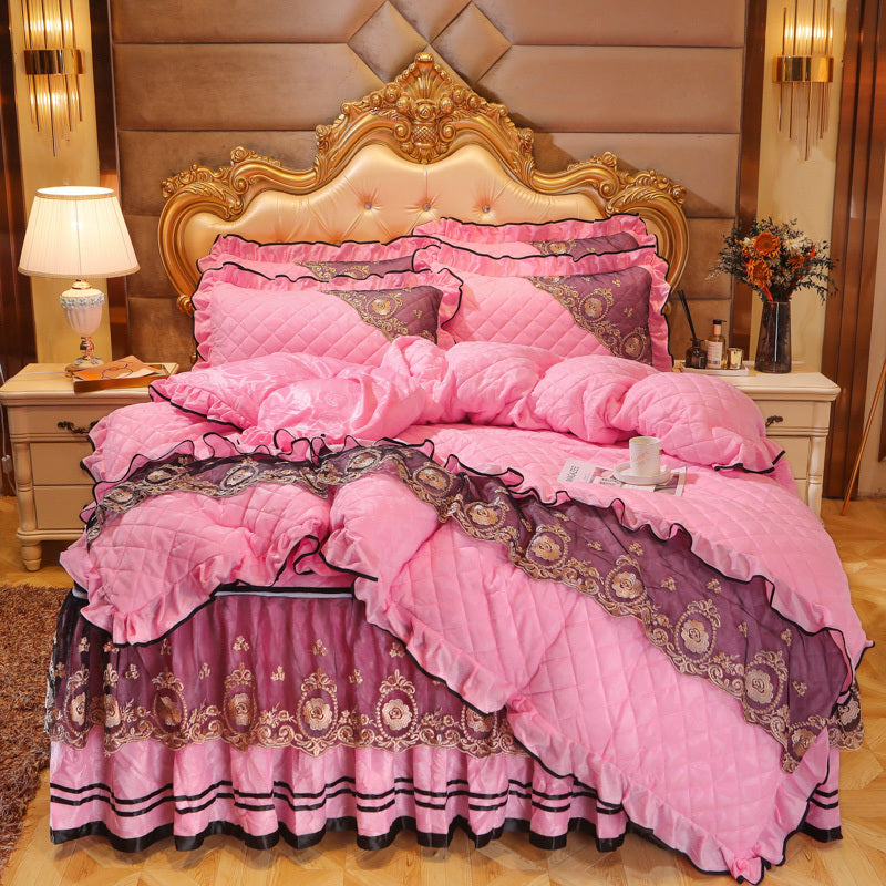 HKM-858835 Thick Velvet Lace Winter Quilted Four-Piece Bedding Set in Various Patterns