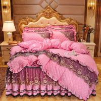 HKM-858835 Thick Velvet Lace Winter Quilted Four-Piece Bedding Set in Various Patterns
