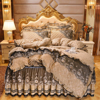 HKM-858835 Thick Velvet Lace Winter Quilted Four-Piece Bedding Set in Various Patterns