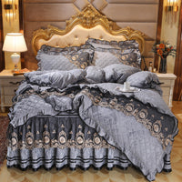 HKM-858835 Thick Velvet Lace Winter Quilted Four-Piece Bedding Set in Various Patterns