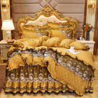 HKM-858835 Thick Velvet Lace Winter Quilted Four-Piece Bedding Set in Various Patterns