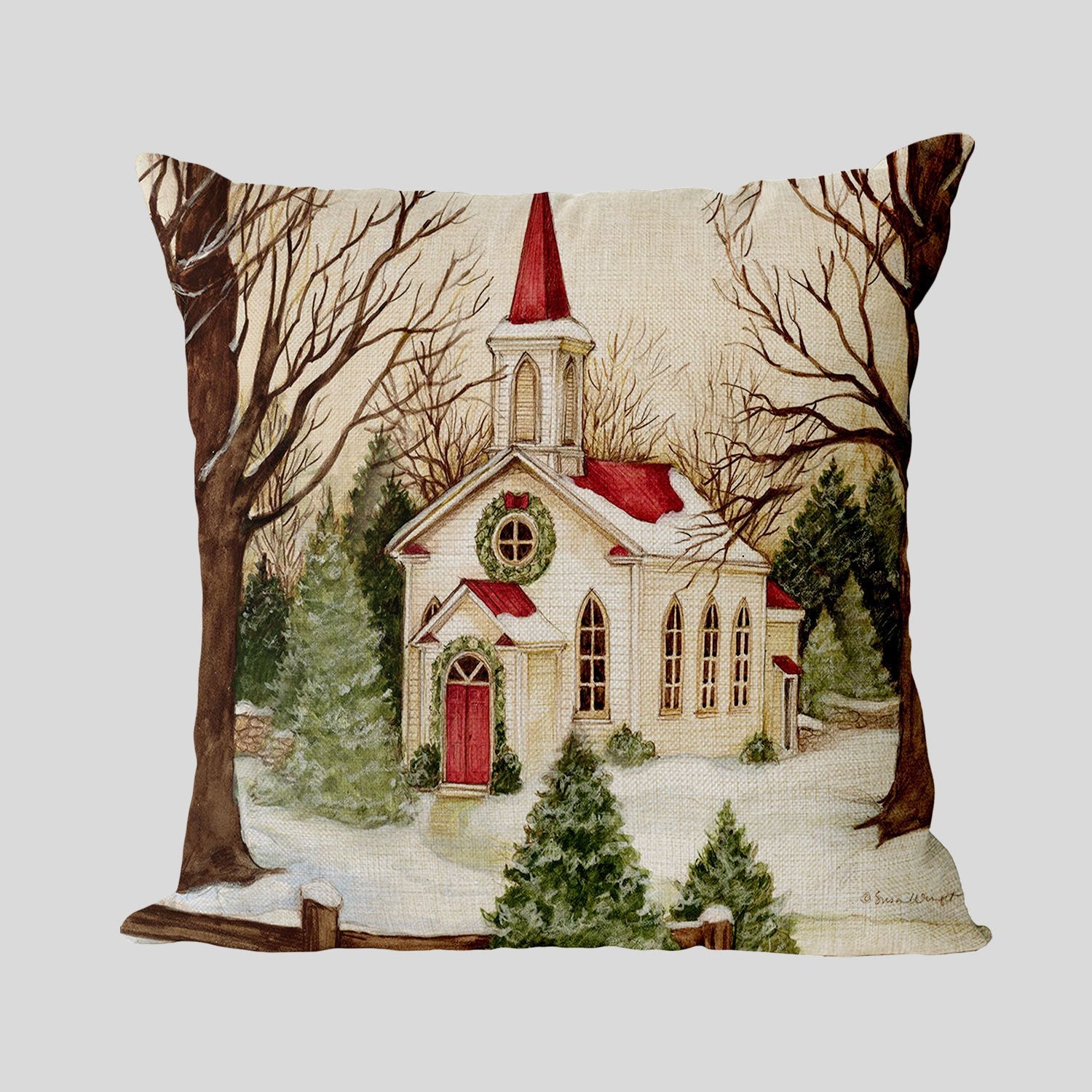 HKM-858899 Cozy American Country Style Linen Pillowcase with Grid Pattern