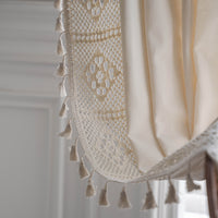 HKM-859219 Short Crochet Partition Curtain with Plaid Stitching - Half Shade Polyester Cotton Decor